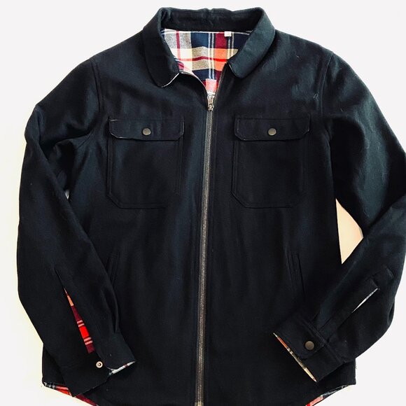 Banks Journal reversible jacket unisex Men's Medium barn jacket black red plaid - Picture 2 of 12